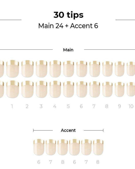 Glamorous Gold French Gel Nail Set: 30 Tips for Effortless Elegance