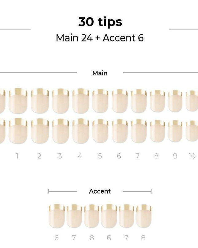 Glamorous Gold French Gel Nail Set: 30 Tips for Effortless Elegance