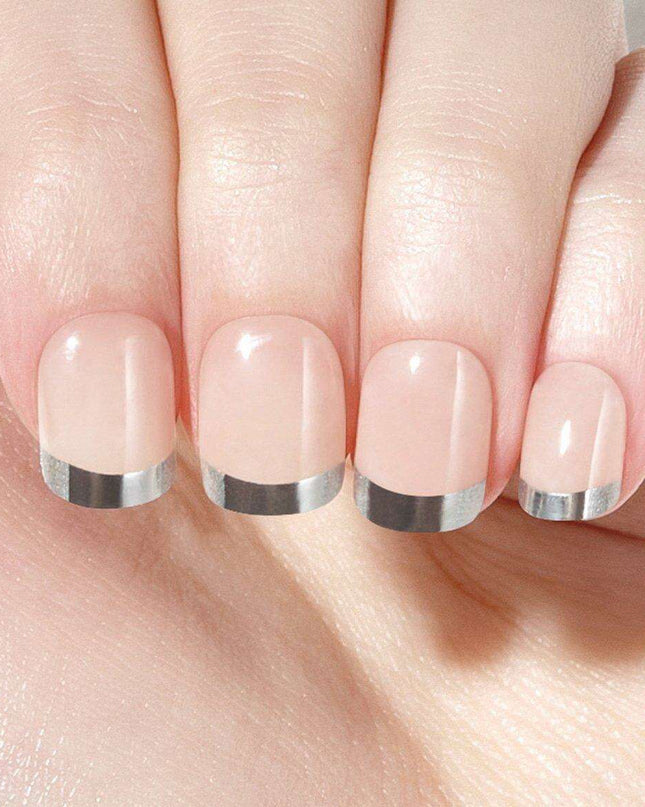 Elegant Silver French Gel Nail Collection - Achieve Professional-Looking Nails at Home
