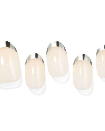 Chic Silver French Gel Nail Kit - 30 Nails with Prep Pad & Tools