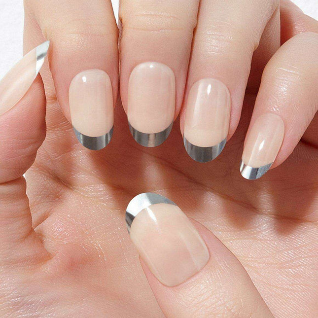 Chic Silver French Gel Nail Kit - 30 Nails with Prep Pad & Tools