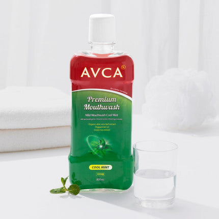 AVCA Mild Mouthwash Cool Mint 800ml Aloe Vera Green Tea Peppermint Oil - Très Elite