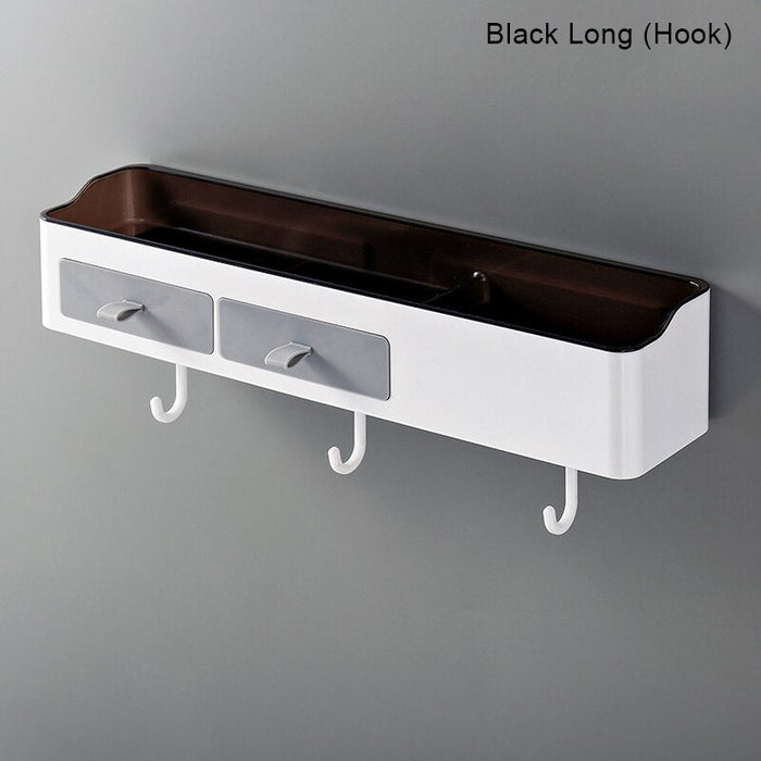 Punch-free Bathroom Organizer Rack with Towel Holder - Grey/Black, Plastic - 2 Sizes Available