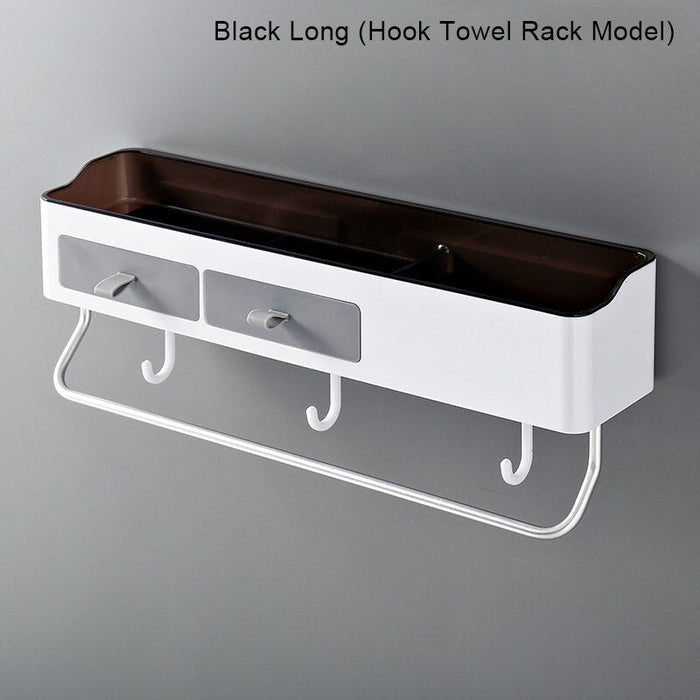 Punch-free Bathroom Organizer Rack with Towel Holder - Grey/Black, Plastic - 2 Sizes Available