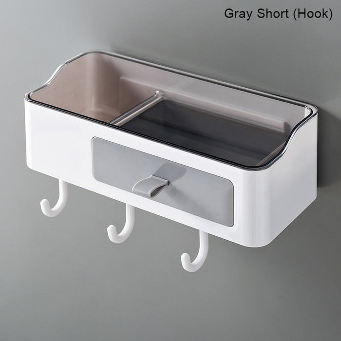 Punch-free Bathroom Organizer Rack with Towel Holder - Grey/Black, Plastic - 2 Sizes Available