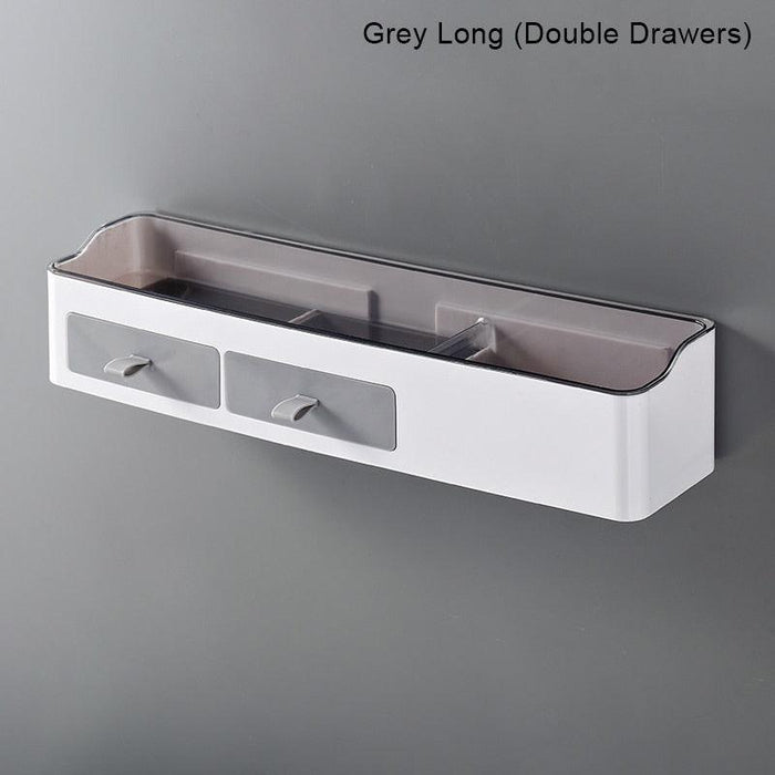 Punch-free Bathroom Organizer Rack with Towel Holder - Grey/Black, Plastic - 2 Sizes Available