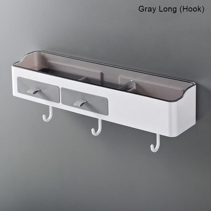 Punch-free Bathroom Organizer Rack with Towel Holder - Grey/Black, Plastic - 2 Sizes Available