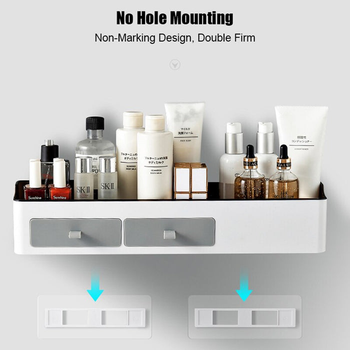 Punch-free Bathroom Organizer Rack with Towel Holder - Grey/Black, Plastic - 2 Sizes Available