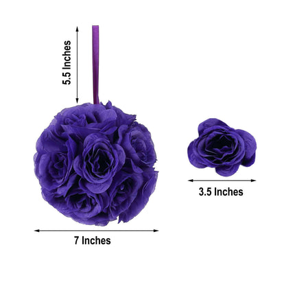 AliKopy 2 Pack 7" Purple Silk Rose Kissing Ball, Durable Faux Flowers