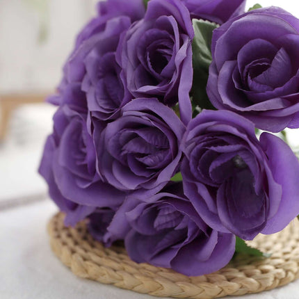 AliKopy 12" Purple Velvet-Like Artificial Rose Bouquet, Realistic Touc