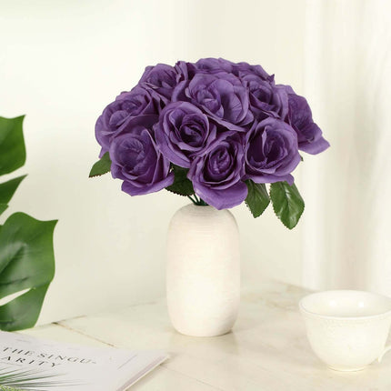 AliKopy 12" Purple Velvet-Like Artificial Rose Bouquet, Realistic Touc