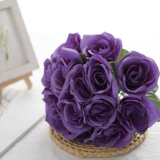AliKopy 12" Purple Velvet-Like Artificial Rose Bouquet, Realistic Touc