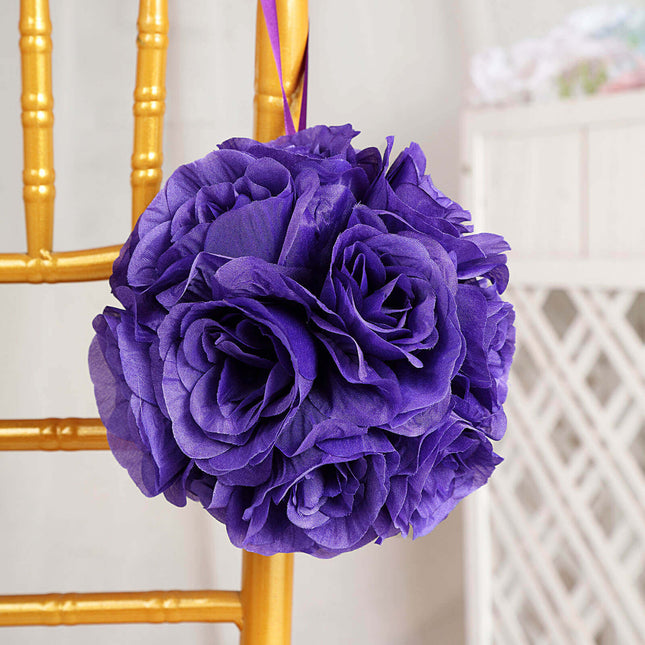 AliKopy 2 Pack 7" Purple Silk Rose Kissing Ball, Durable Faux Flowers