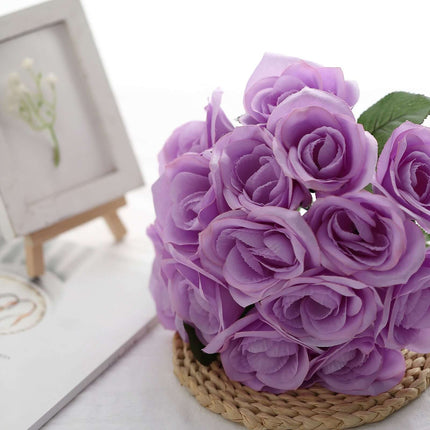AliKopy 12" Lavender Lilac Velvet-Like Artificial Rose Bouquet, Realis