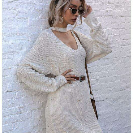 Stylish Low Collar Knit Dress for Fashionable Women