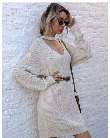 Stylish Low Collar Knit Dress for Fashionable Women