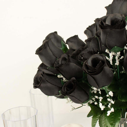 AliKopy 12 Black Silk Rose Bud Bouquets - Premium Quality & Realistic