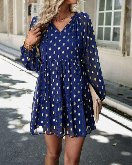Elegant Long Sleeve Chiffon V-Neck Dress for Women - Fall Fashion