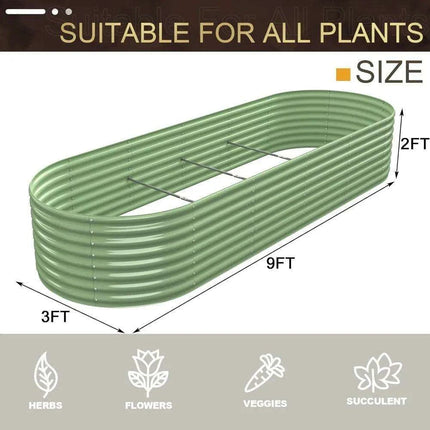 9FT Elevated Galvanized Garden Bed for Herbs and Vegetables