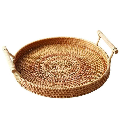 Rattan Serving Tray with Side Handles - Versatile Handcrafted Basket