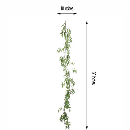 AliKopy 5ft Green Real Touch Willow Leaf Garland - Flexible & Lifelike