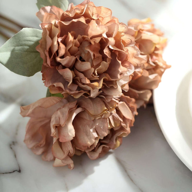 AliKopy 11" Dusty Rose Real Touch Silk Peonies Bouquet - Lifelike & El