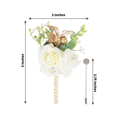 AliKopy 2 Pack White Silk Rose Boutonniere, Real Touch, Pin Included