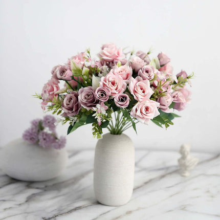 AliKopy 4 Bushes 12" Dusty Rose Real Touch Silk Floral Bouquet, Faux B