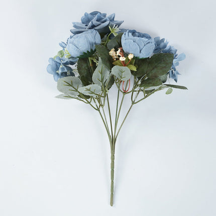 AliKopy 2 Pack Dusty Blue Silk Rose & Peony Bouquets - 12" Home Décor