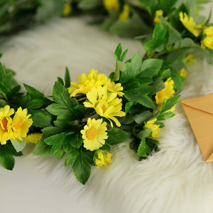 AliKopy 5.5ft Yellow Artificial Daisy Magnolia Leaf Garland - Durable,