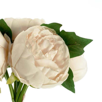 AliKopy 5 Flower Head Beige Peony Bouquet - Realistic Silk Floral Spra