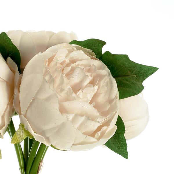 AliKopy 5 Flower Head Beige Peony Bouquet - Realistic Silk Floral Spra