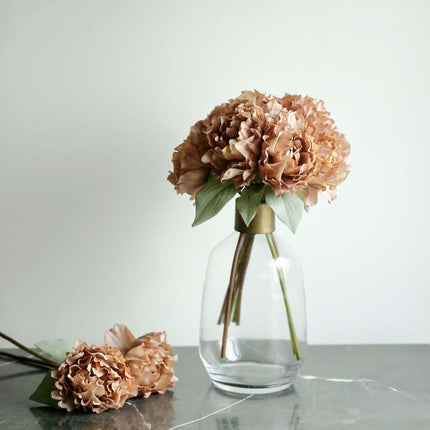 AliKopy 11" Dusty Rose Real Touch Silk Peonies Bouquet - Lifelike & El