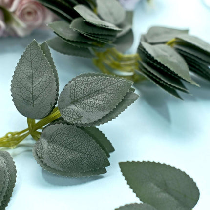 AliKopy 100 Pack Frosted Green Artificial Rose Leaves for DIY Decor
