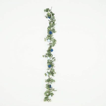 AliKopy 6ft Eucalyptus Garland with Royal & Light Blue Silk Roses