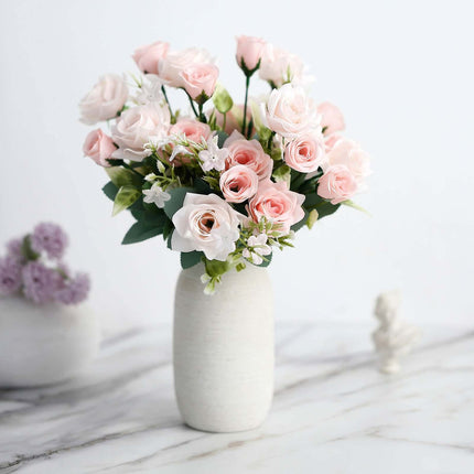 AliKopy 12" Blush Real Touch Silk Rose Bouquet - 4 Bushes, Faux Bridal