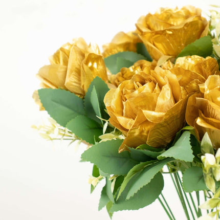 AliKopy 18" Real Touch Gold Artificial Rose Bouquet - Silk Long Stem,