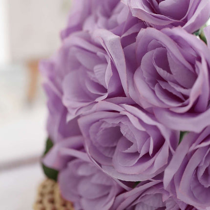 AliKopy 12" Lavender Lilac Velvet-Like Artificial Rose Bouquet, Realis