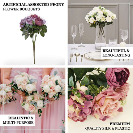 AliKopy 2 Pack Navy Blue Silk Rose & Peony Bouquets - 12" Wedding Déco