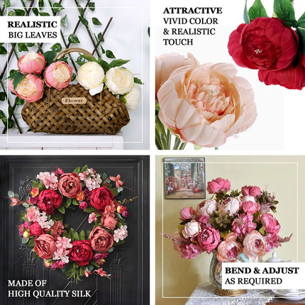 AliKopy 5 Flower Head Artificial Silk Peony Bouquet - Realistic & Dura