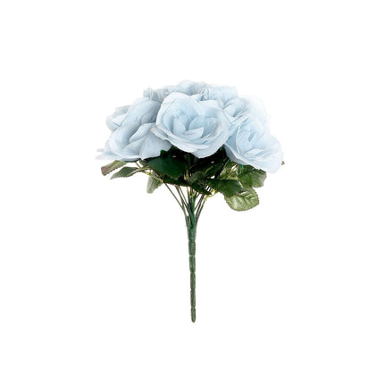 AliKopy 12" Ice Blue Velvet-Like Artificial Rose Bouquet, Realistic Lo