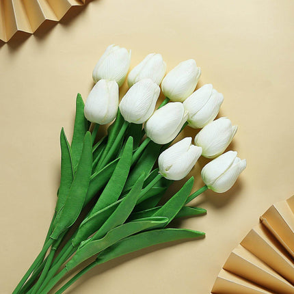 AliKopy 10 Stems 13" Real Touch White Foam Tulip Flower Bouquets