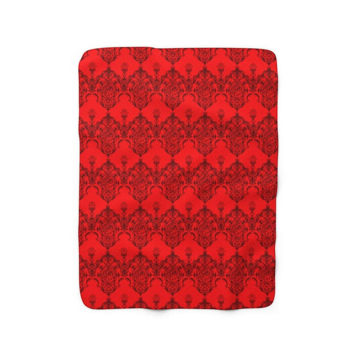 Luxurious Red Damask Print Sherpa Throw Blanket