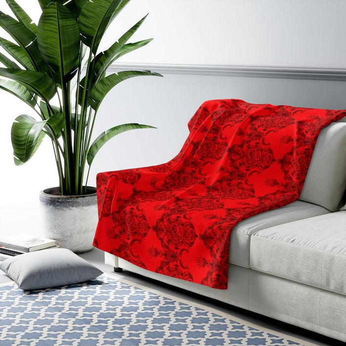 Red Damask Print Sherpa Fleece Blanket for Ultimate Comfort