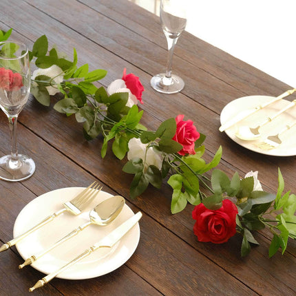 AliKopy 2 Pack 7ft Red Ivory Mini Rose Silk Flower Garland, 26 Flower