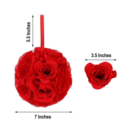 AliKopy 2 Pack 7" Red Artificial Silk Rose Kissing Ball - Durable & El
