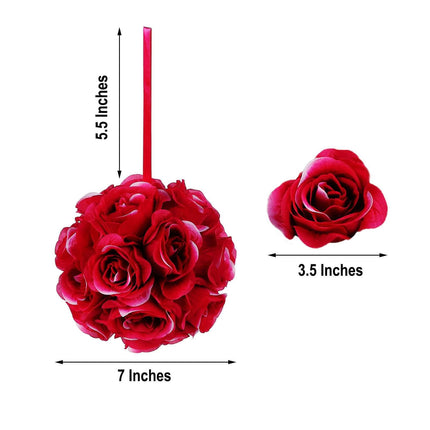 AliKopy 2 Pack 7" Fuchsia Silk Rose Kissing Ball - Elegant Floral Deco