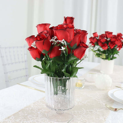AliKopy 12 Premium Silk Rose Bud Bouquets - Red & Black, Realistic Des