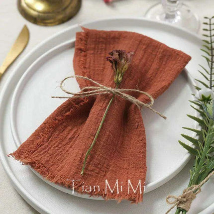 Vintage-Inspired Handcrafted Cotton Gauze Napkins - Earthy Tones Set of 6