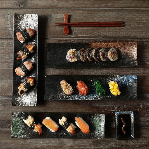 Japanese Cuisine Ceramic Sushi and Sashimi Plate with Retro Flair